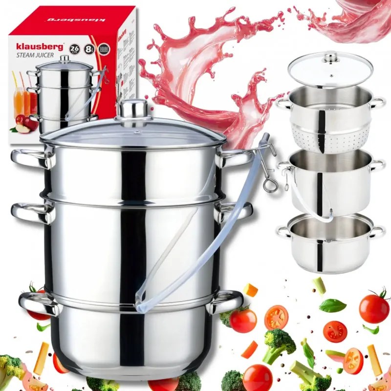 Extractor de suc Klausberg KB 9032, 28 cm, 8 litri, 4 piese, pentru plite cu inducție, din oțel inoxidabil