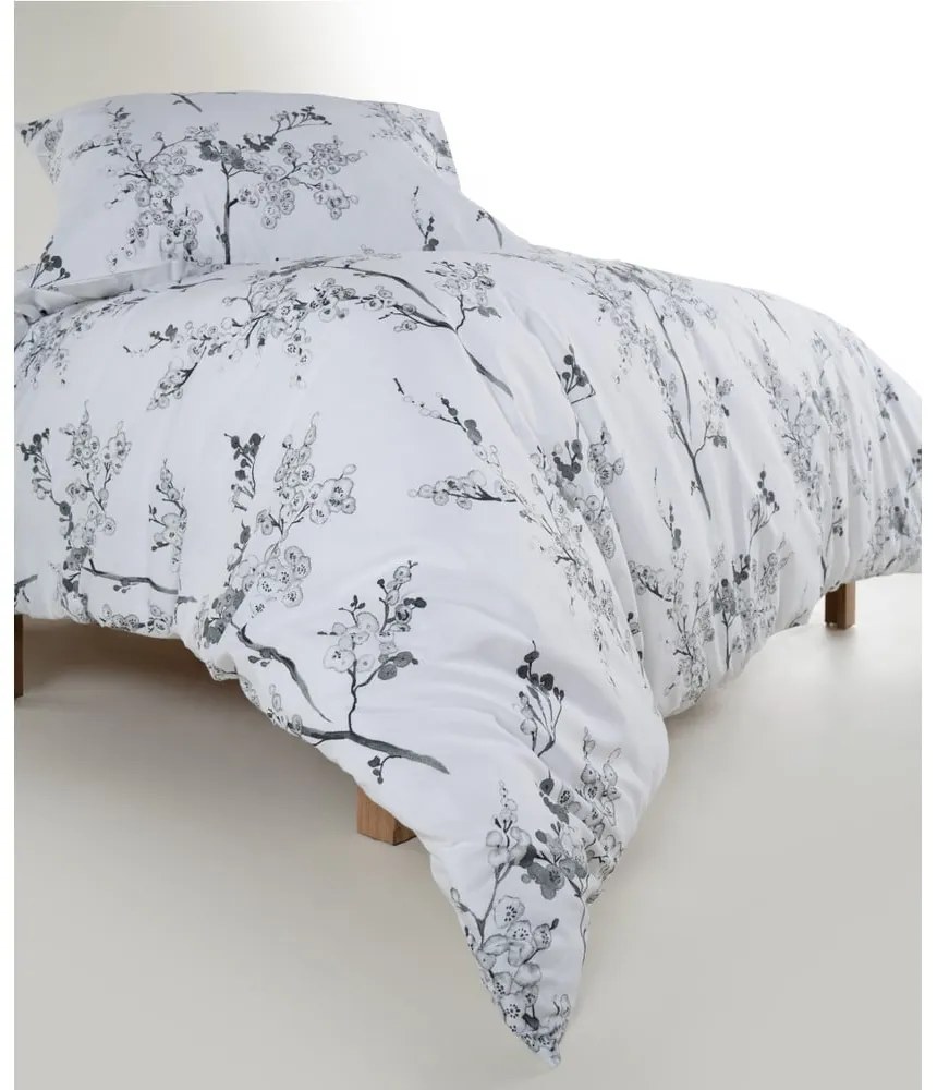 Lenjerie de pat albă-gri din bumbac ranforcé pentru pat dublu, extinsă 240x220 cm White Floral – Mila Home Luxury