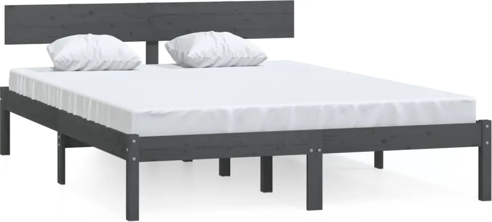 vidaXL Cadru de pat, gri, 140x190 cm, lemn masiv de pin