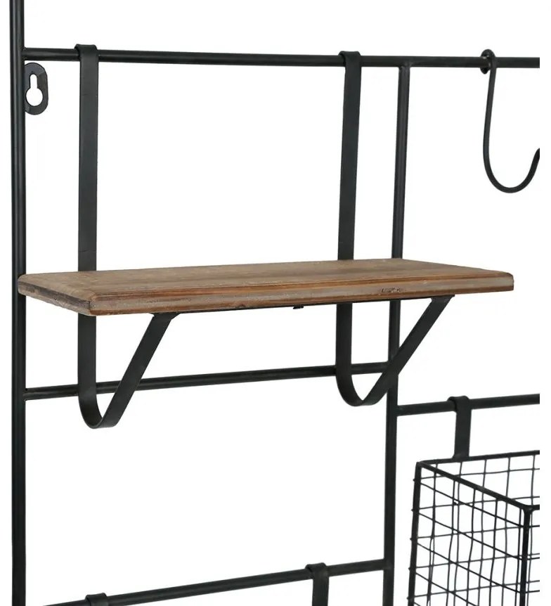 Raft de perete din metal si mesteacan, 2 cosuri, Reserve