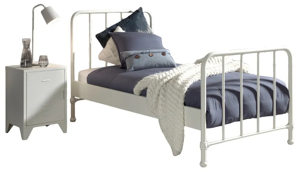 Set Pat Metalic și Noptieră, Alb, 90 x 200 cm (Metal) – BRONXX – Vipack