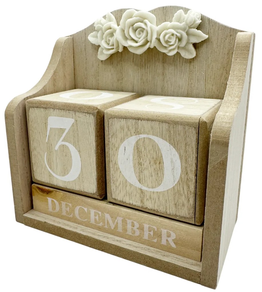 Calendar perpetuu de birou FLOWERS, Natur  Alb, 14x15cm