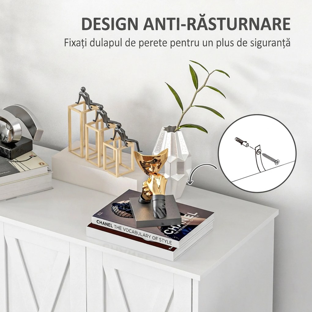 Dulap multifuncțional MDF cu 4 nivele cu 2 rafturi reglabile pentru sufragerie, bucătărie și intrare, 120x37x75 cm, alb HOMCOM | Aosom Romania