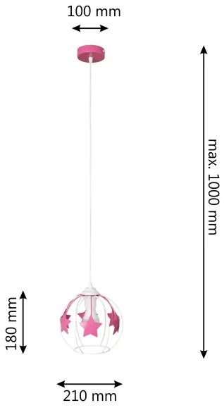 Lustră pe cablu pentru copii STARS 1xE27/15W/230V roz/alb