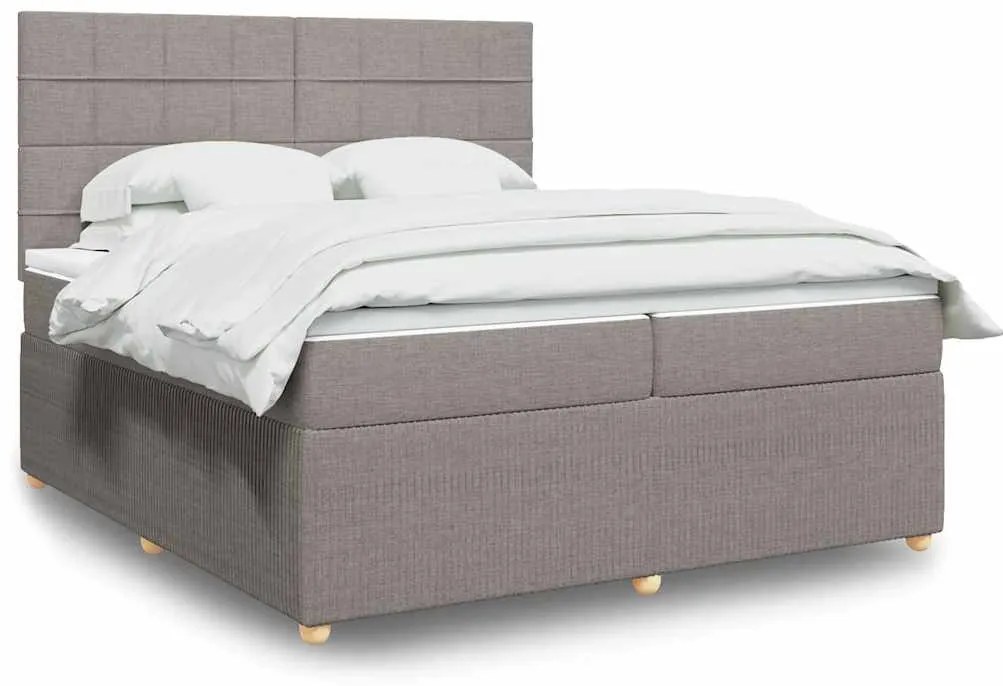 vidaXL Pat box spring cu saltea, gri taupe, 200x200 cm, textil