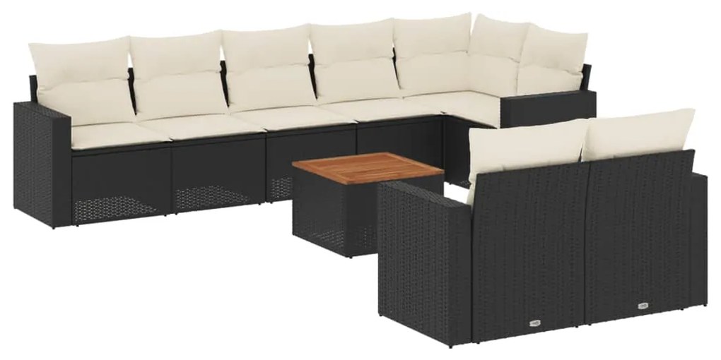 3256539 vidaXL Set mobilier de grădină cu perne, 9 piese, negru, poliratan