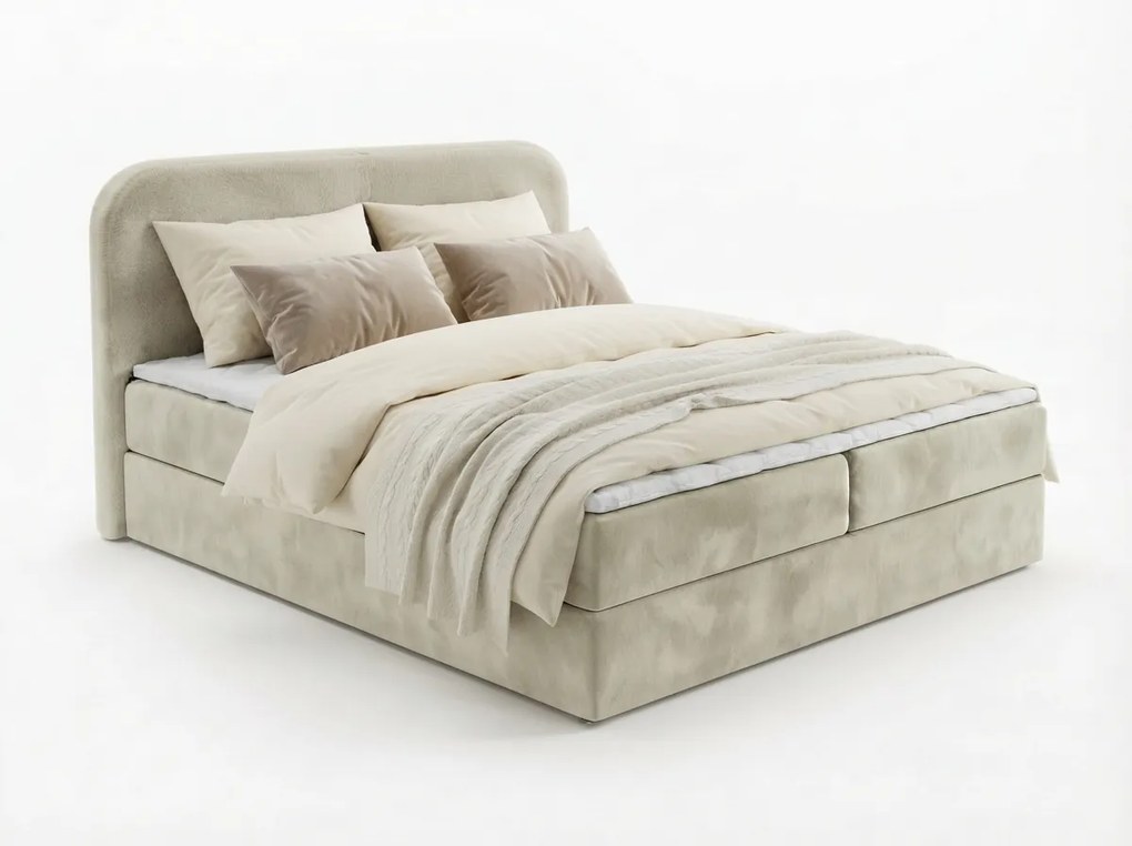Pat tapițat boxspring FORENA 180x200 cm crem Saltea: Saltea cu arcuri Bonell