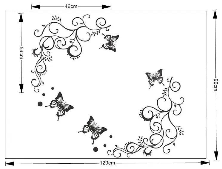 Autocolant de perete "Ornament cu fluturi" 120x90 cm