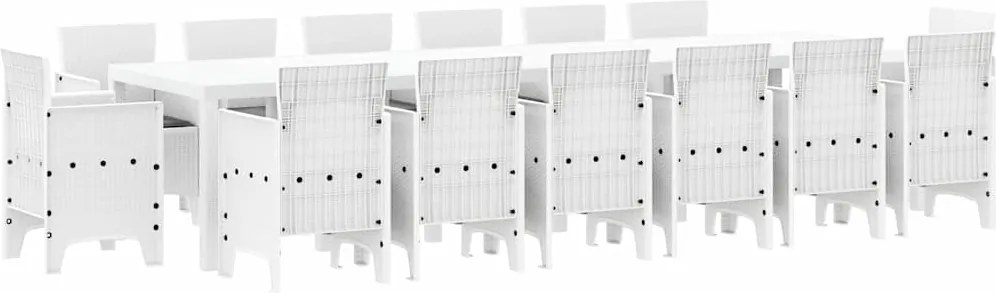 vidaXL Set de masă pentru grădină 15 pcs Alb Ratan Polt