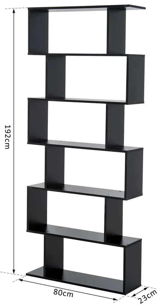 HOMCOM Bibliotecă din Lemn, Design Modern cu 6 Rafturi, 80x23x192 cm, Negru | Aosom Romania