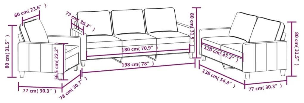 Set de canapele cu perne, 3 piese, crem, textil