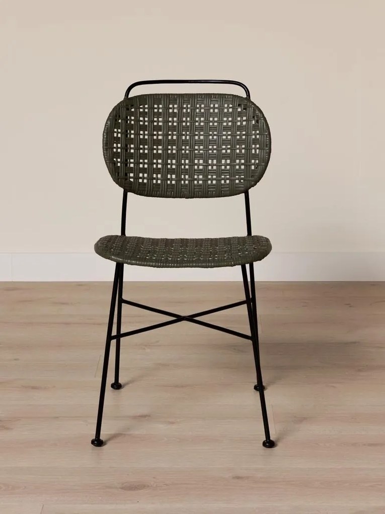 Scaun verde din metal si rattan, "Auro"