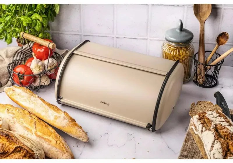 Cutie pentru paine Kinghoff KH 1754, 15x24x36 cm, Deschidere si inchidere lina, Otel, Bej