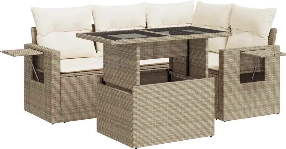 vidaXL Set canapele de grădină cu perne, 5 piese, bej, poliratan