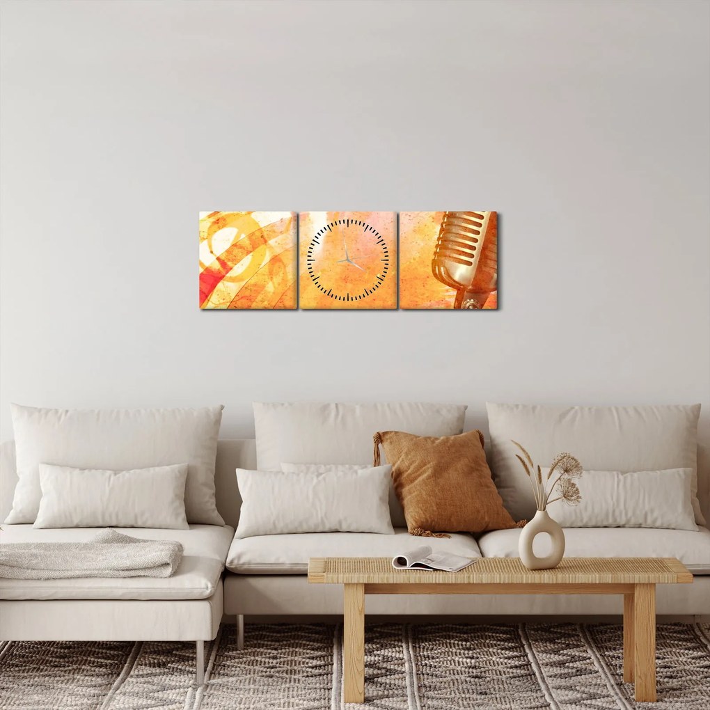 Tablou - Microfon retro (cu ceas) (90x30 cm)