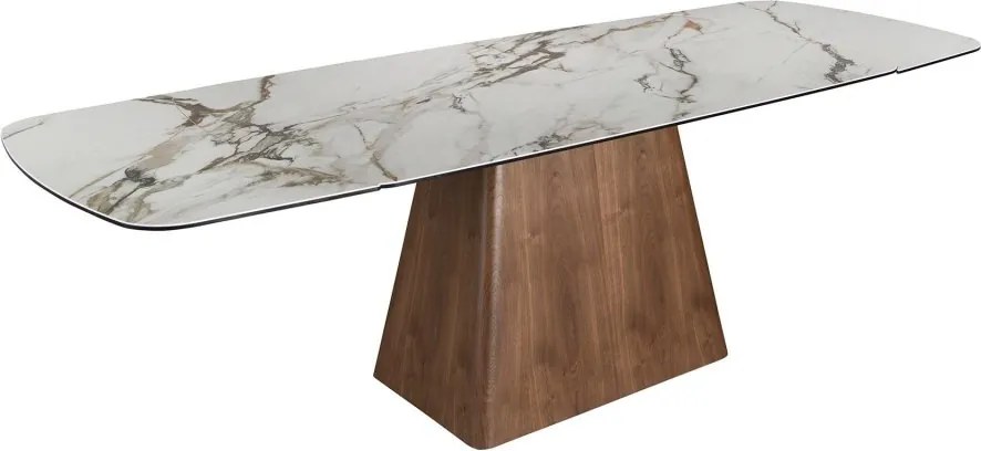 Masa extensibila design LUX Walnut-Porcelain marble, 180-260x100cm