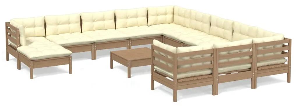 3097076 vidaXL Set mobilier de grădină cu perne 13 piese maro miere lemn pin