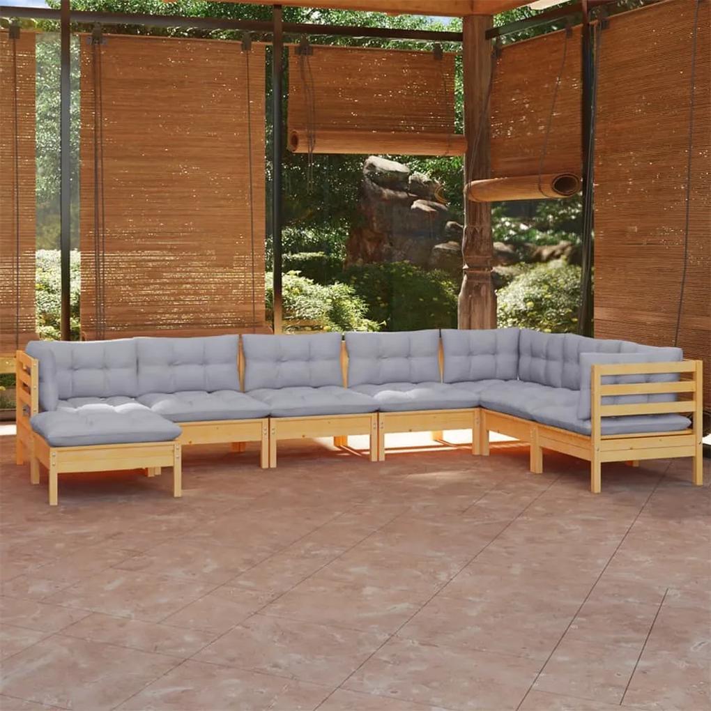 3096658 vidaXL Set mobilier de grădină cu perne gri, 8 piese, lemn masiv pin