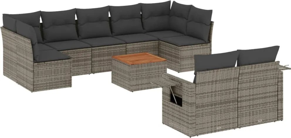 vidaXL Set mobilier de grădină cu perne, 10 piese, gri, poliratan