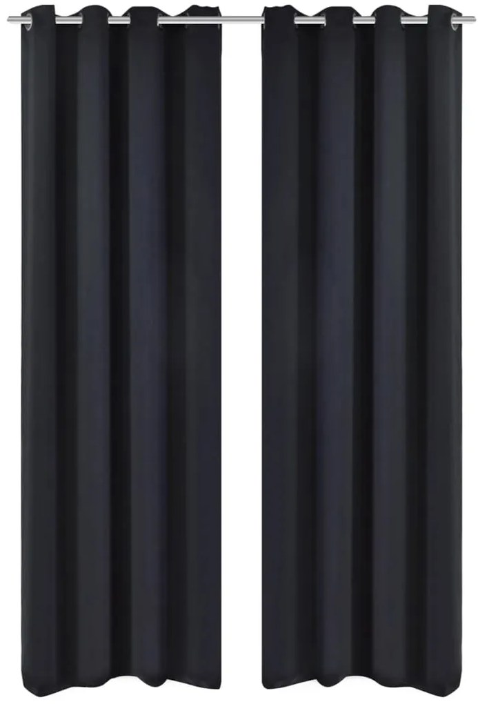 Draperii opace cu inele metalice, 2 buc., negru, 135 x 245 cm