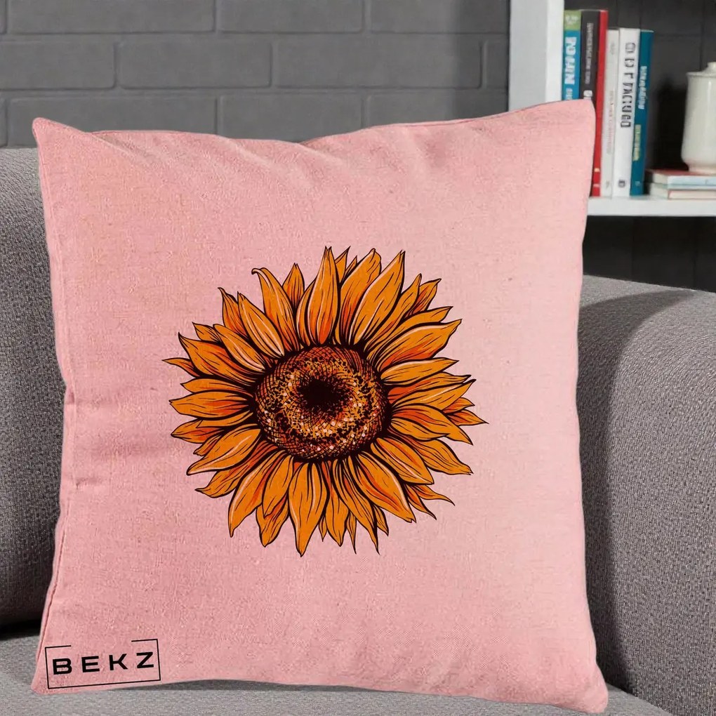 Perna Decorativa Floarea Soarelui Vibranta, 40x40 cm, Roz, Husa Detasabila, Perna Inclusa, BEKZ®