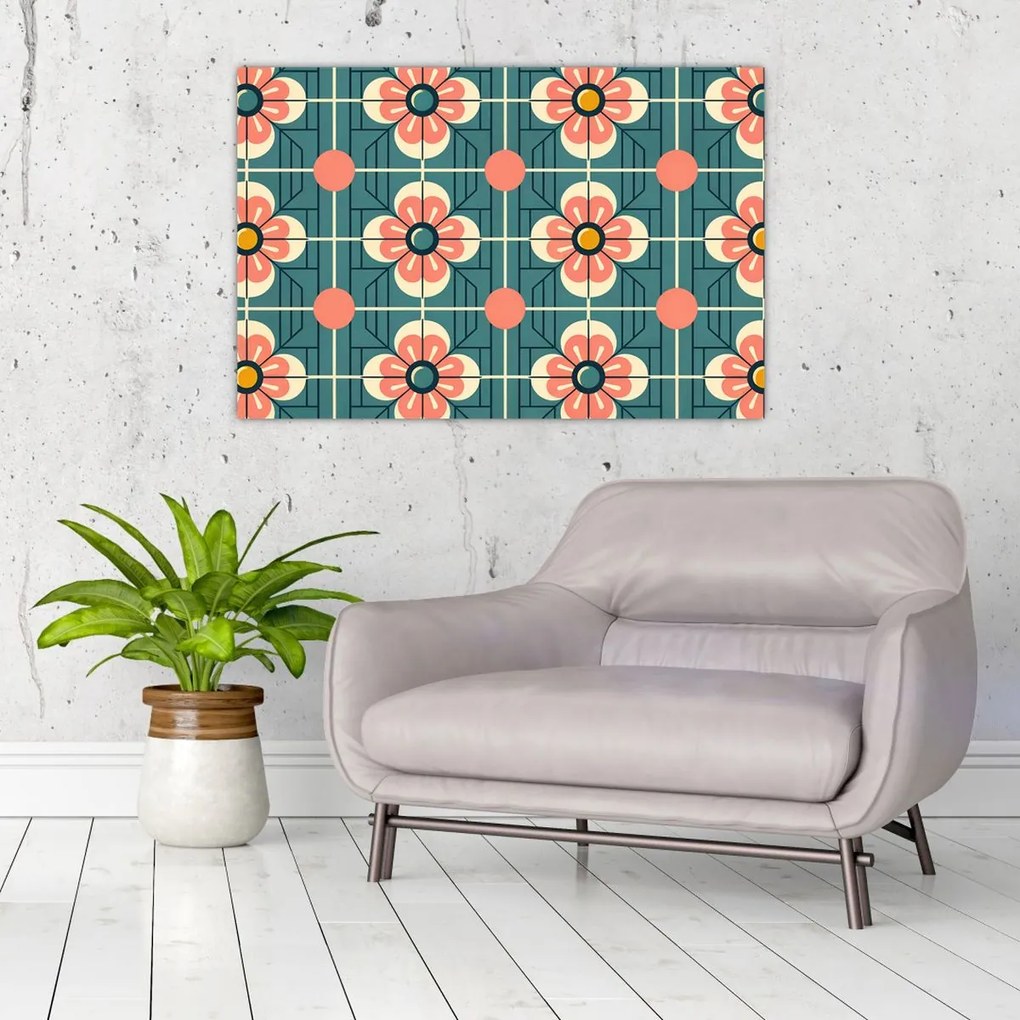 Tablou - Model retro cu flori (90x60 cm)