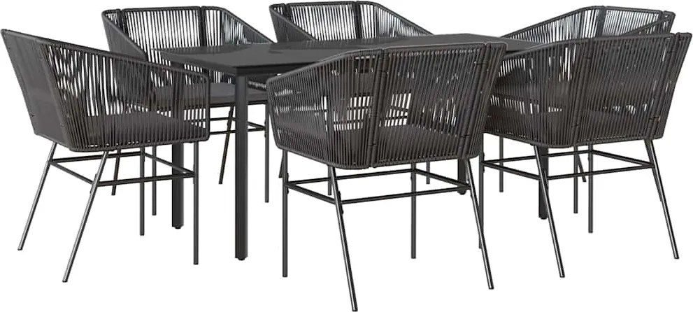 vidaXL Set de sufragerie de grădină 7 piese neagră sticlă polirattan