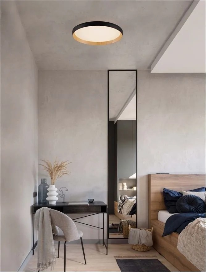 Plafoniera LED design decorativ VOMOS negru/lemn D-40cm