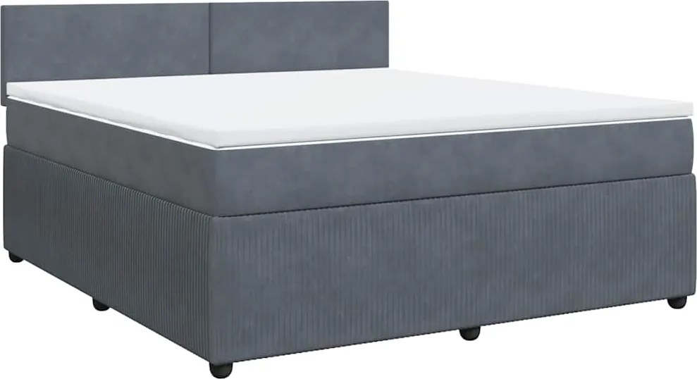 vidaXL Pat box spring cu saltea, gri închis, 180x200 cm, catifea