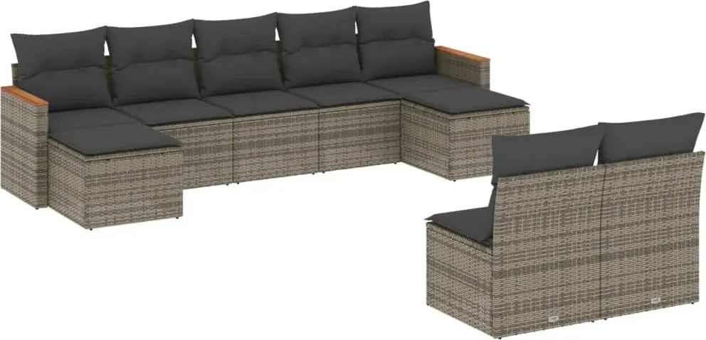 vidaXL Set canapele de grădină, 9 piese, cu perne, gri, poliratan