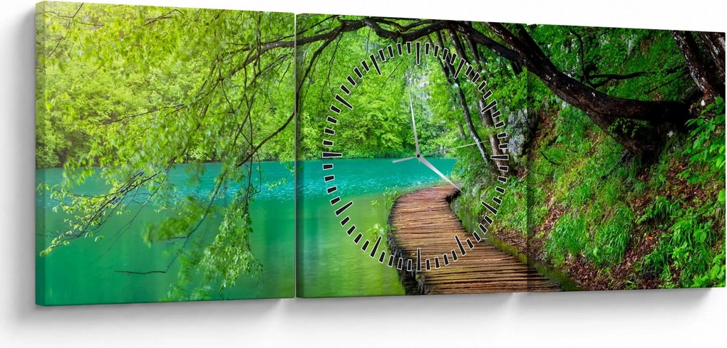 Tablou - Lacurile Plitvice (cu ceas) (90x30 cm)