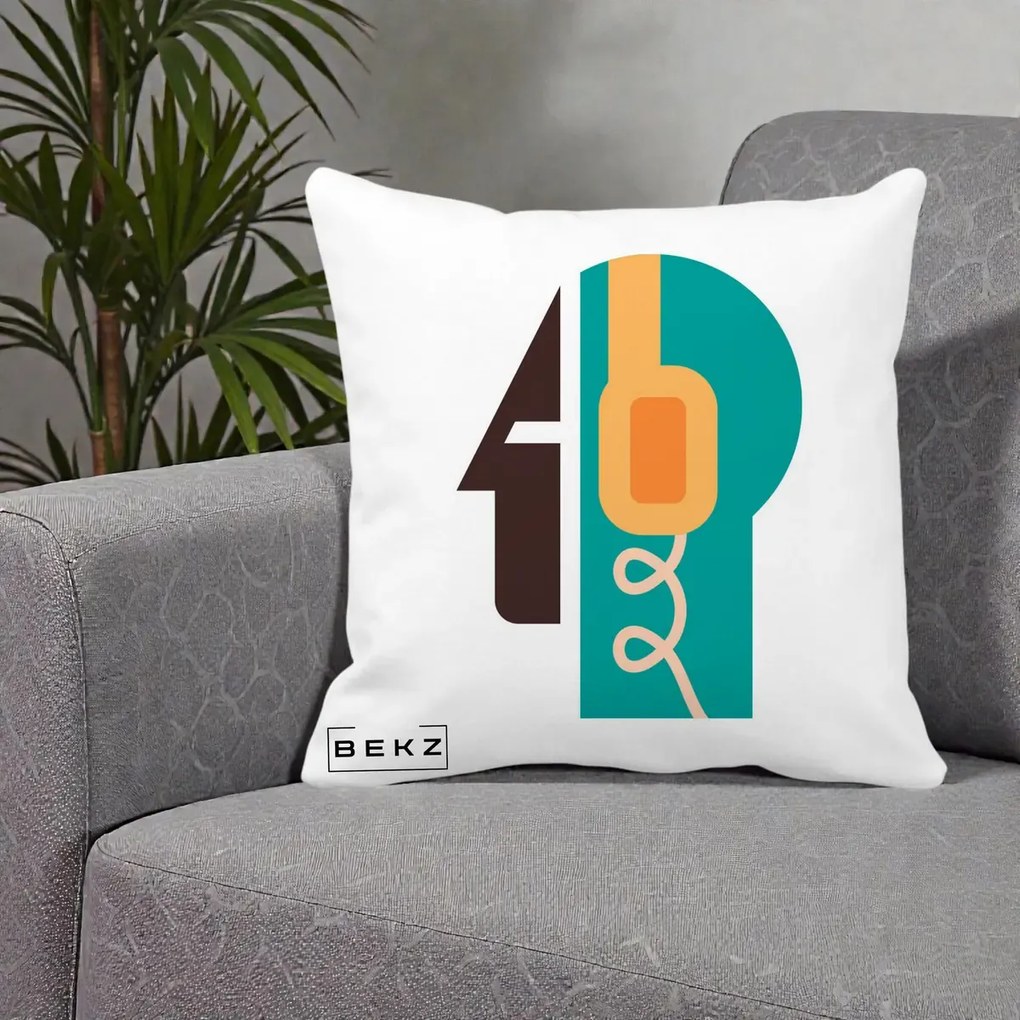 Perna Personalizata Retro Casti Muzicale, 40x40 cm, Alba Mata, Husa Detasabila, Perna Inclusa, BEKZ®
