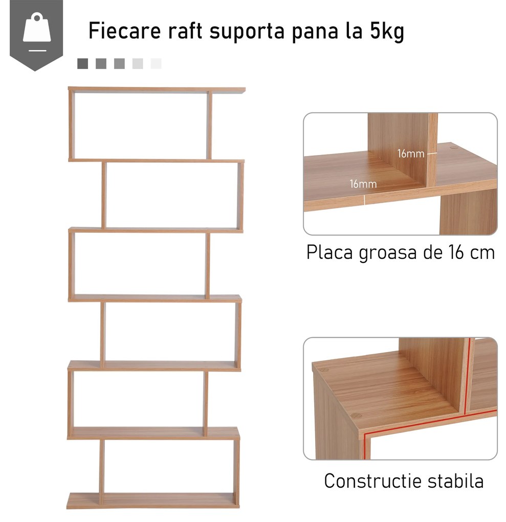 HOMCOM biblioteca cu 6 rafturi, design modern, 80x23x192cm | AOSOM RO