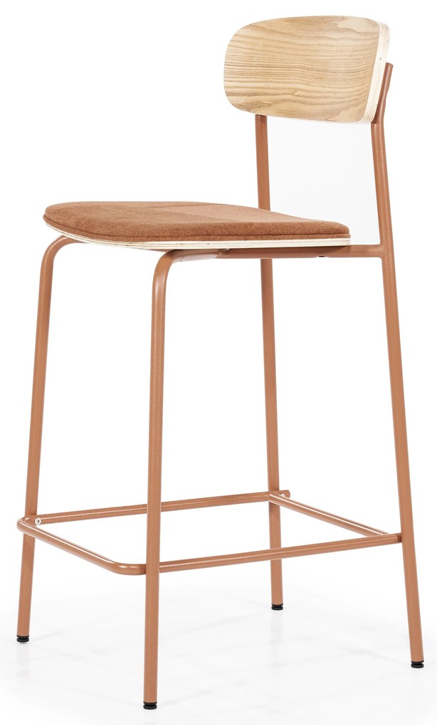 Scaun de bar Skoladin lemn de frasin teracota 95 cm