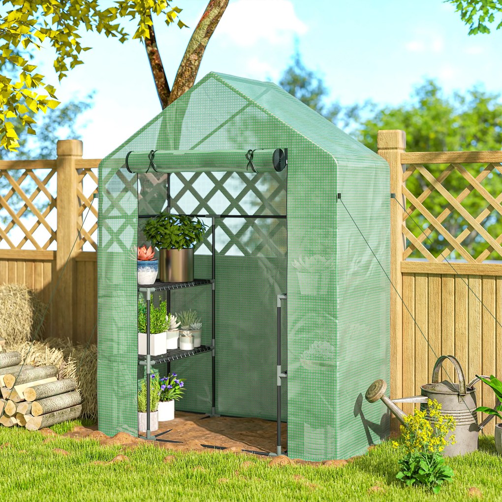 Outsunny PE impermeabil și rezistent la UV Grădină seră pentru plante cu rafturi și accesorii de montare, 142x73x195cm, verde | Aosom Romania