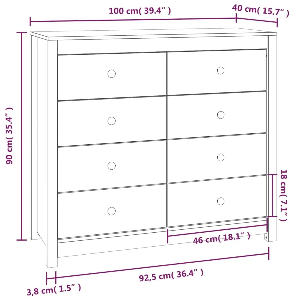 Dulap lateral, gri, 100x40x90 cm, lemn masiv de pin 1, Gri, 100 x 40 x 90 cm