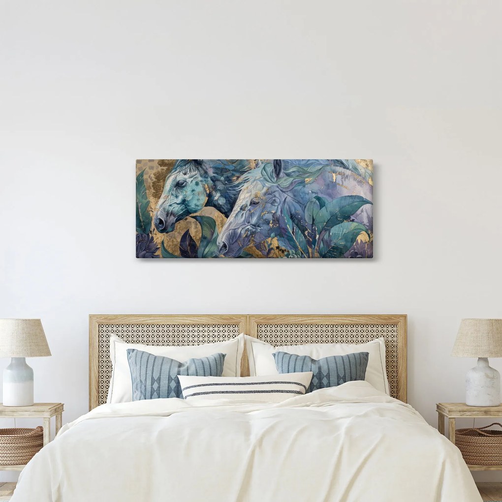 Tablou - Cai cu fundal auriu (120x50 cm)