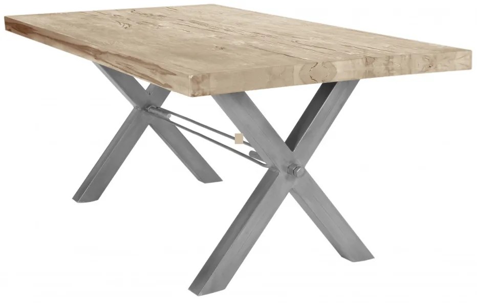 Masa dreptunghiulara din lemn de stejar Tables &amp; Benches 180x100x76 cm maro deschis/argintiu