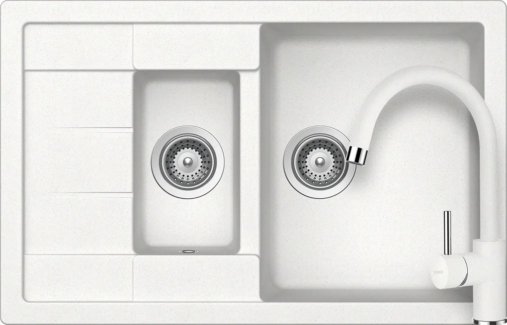 Set chiuveta bucatarie Schock Manhattan D-150S 780 x 500 mm si baterie bucatarie Schock Plutos Cristalite Alpina, alb
