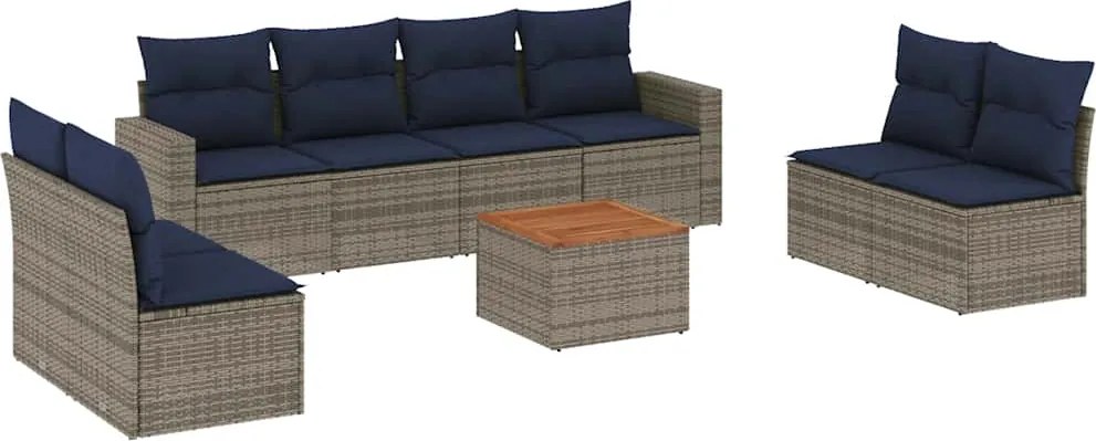 vidaXL Set canapele de grădină, 9 piese, cu perne, gri, poliratan