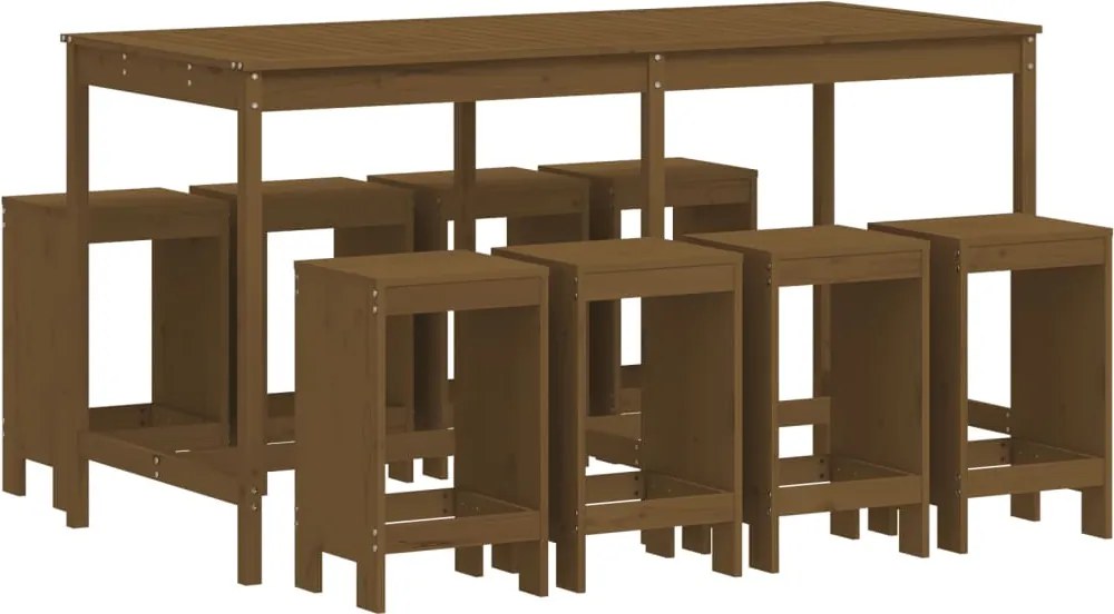 vidaXL Set mobilier bar de grădină, 9 piese, maro miere lemn masiv pin