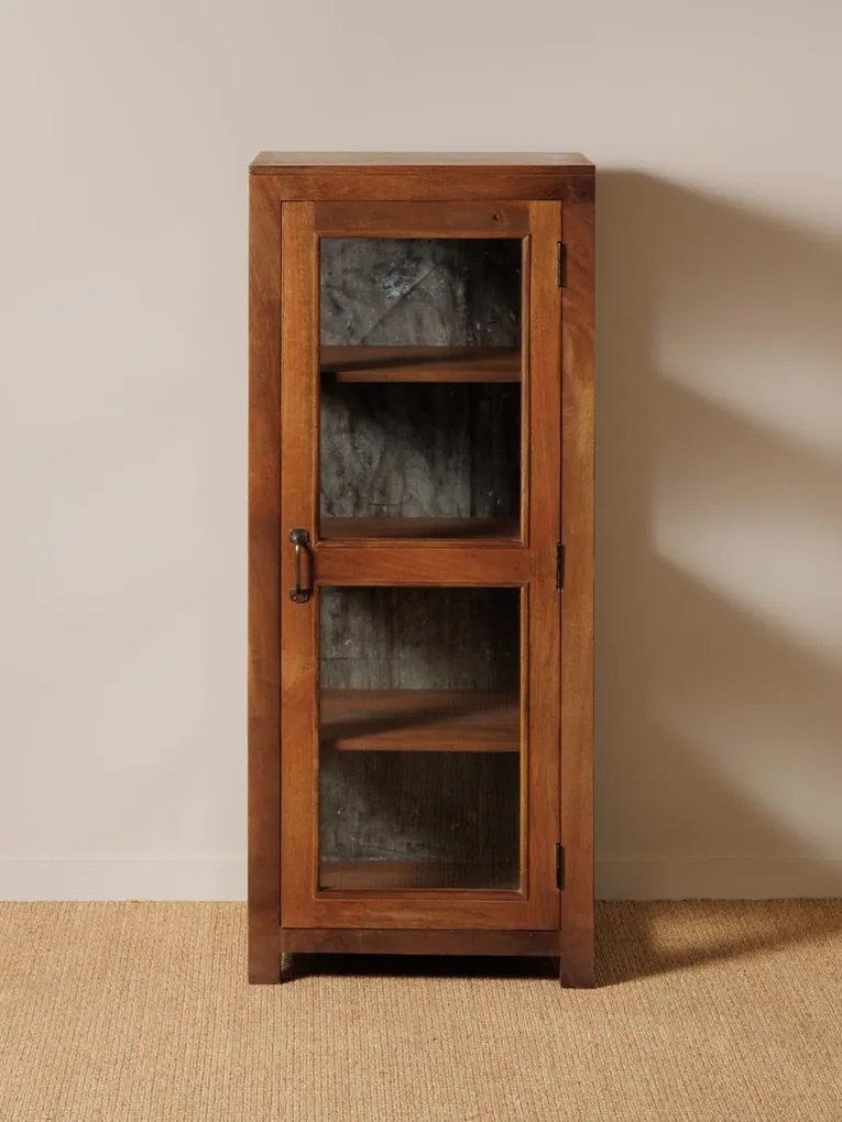 Vitrina din lemn reciclat si sticla, cu usa, aspect rustic, Marcel