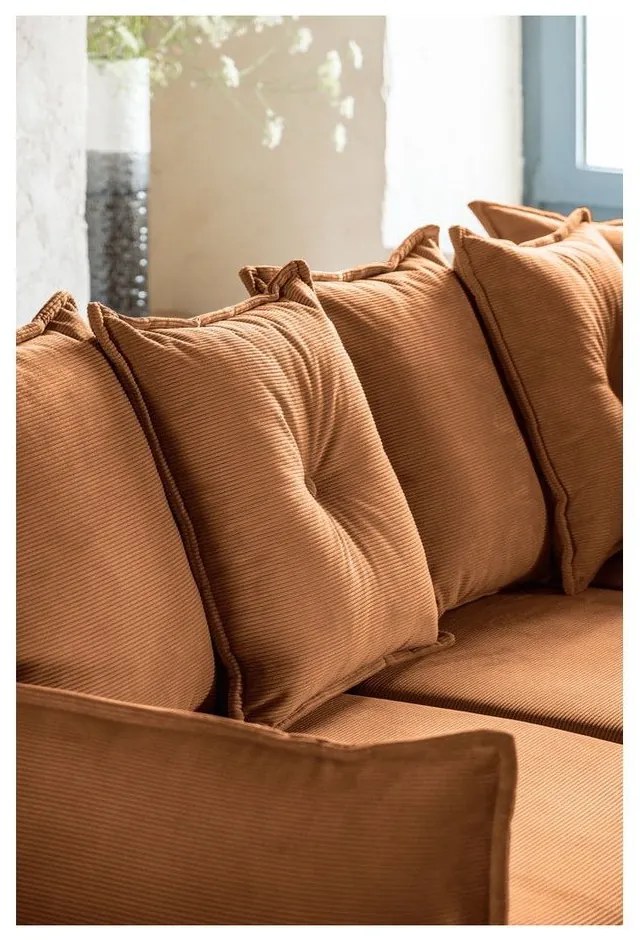 Colțar cărămiziu extensibil cu tapițerie din catifea reiată (colț variabil) Lazy Lukka – Miuform