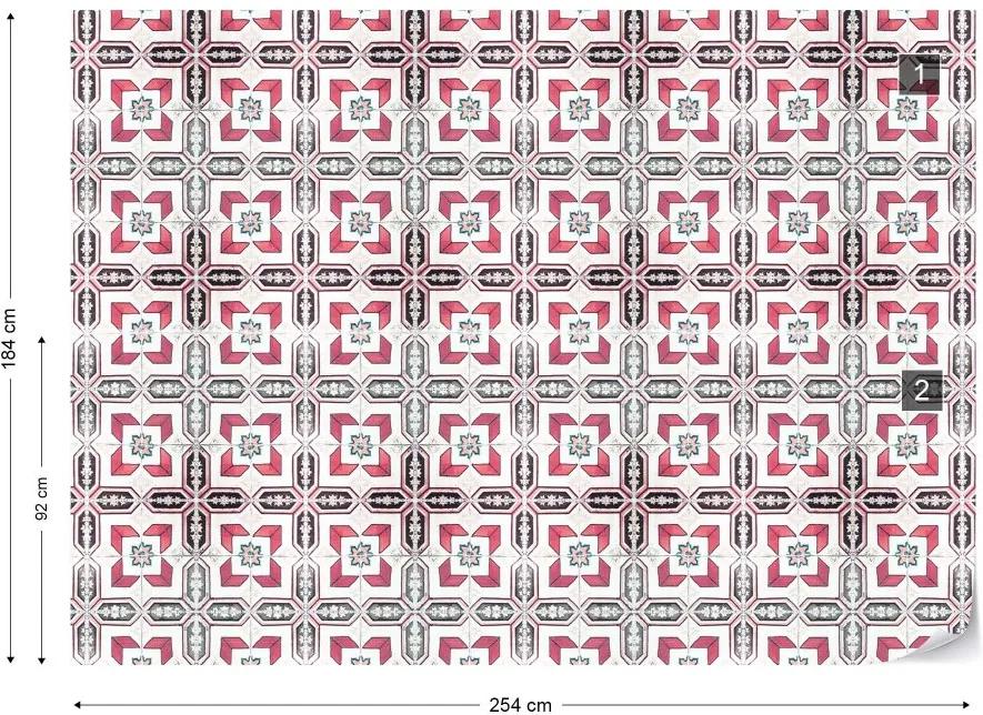 GLIX Fototapet - Vintage Tiles Pattern Pink Vliesová tapeta  - 254x184 cm