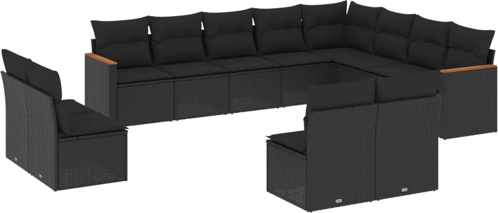 vidaXL Set canapele de grădină, 12 piese, cu perne, negru, poliratan