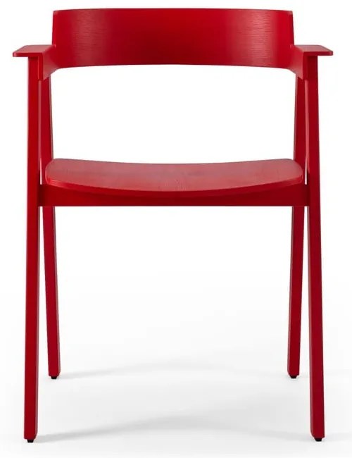 Scaun de dining roșu cu cotiere din lemn de stejar Flip – Gazzda