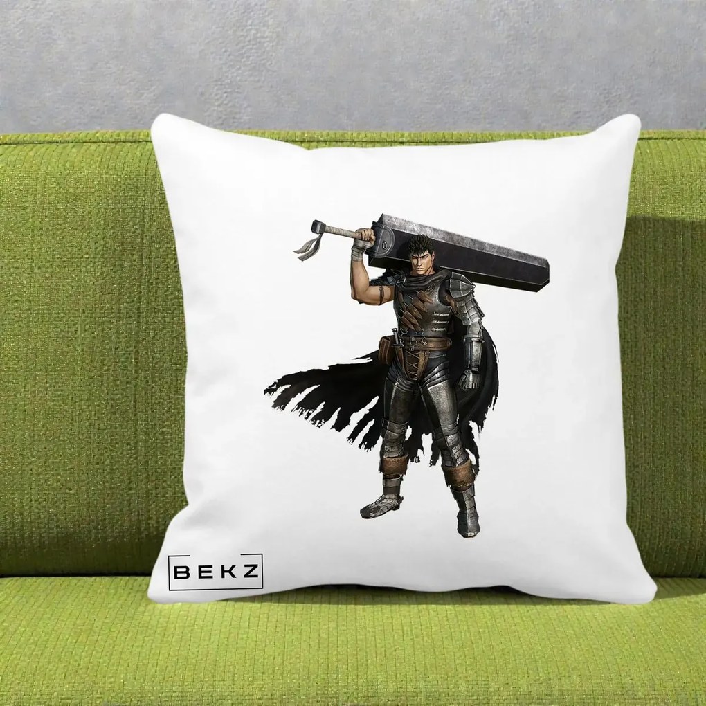Perna Personalizata Berserk Guts Luptatorul Negru, 40x40 cm, Alba Mata, Husa Detasabila, Perna Inclusa, BEKZ®