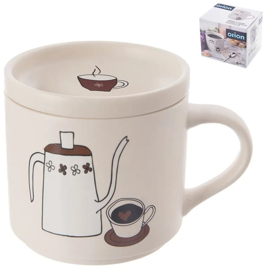 Cană cu capac albă din porțelan 450 ml – Orion