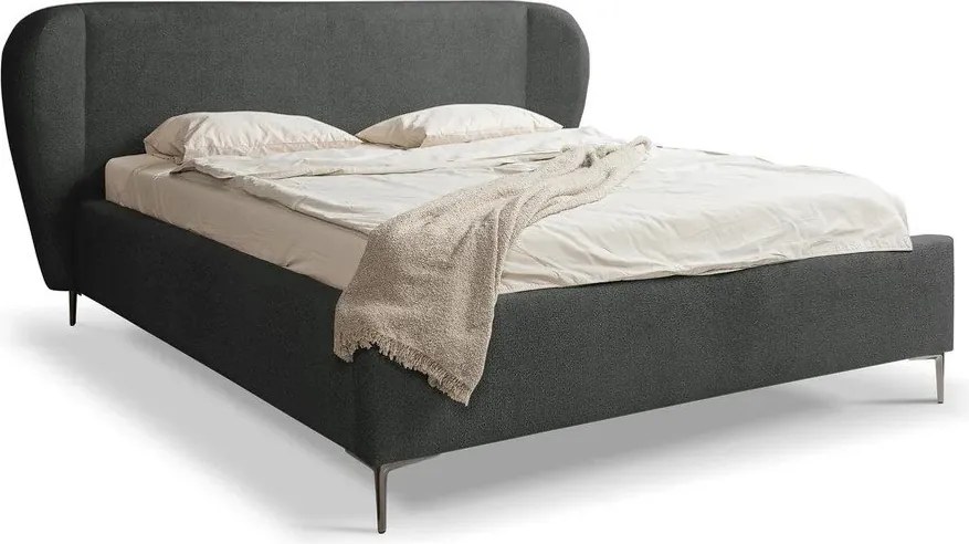 Pat matrimonial gri închis tapițat cu somieră 180x200 cm Makana – Makamii