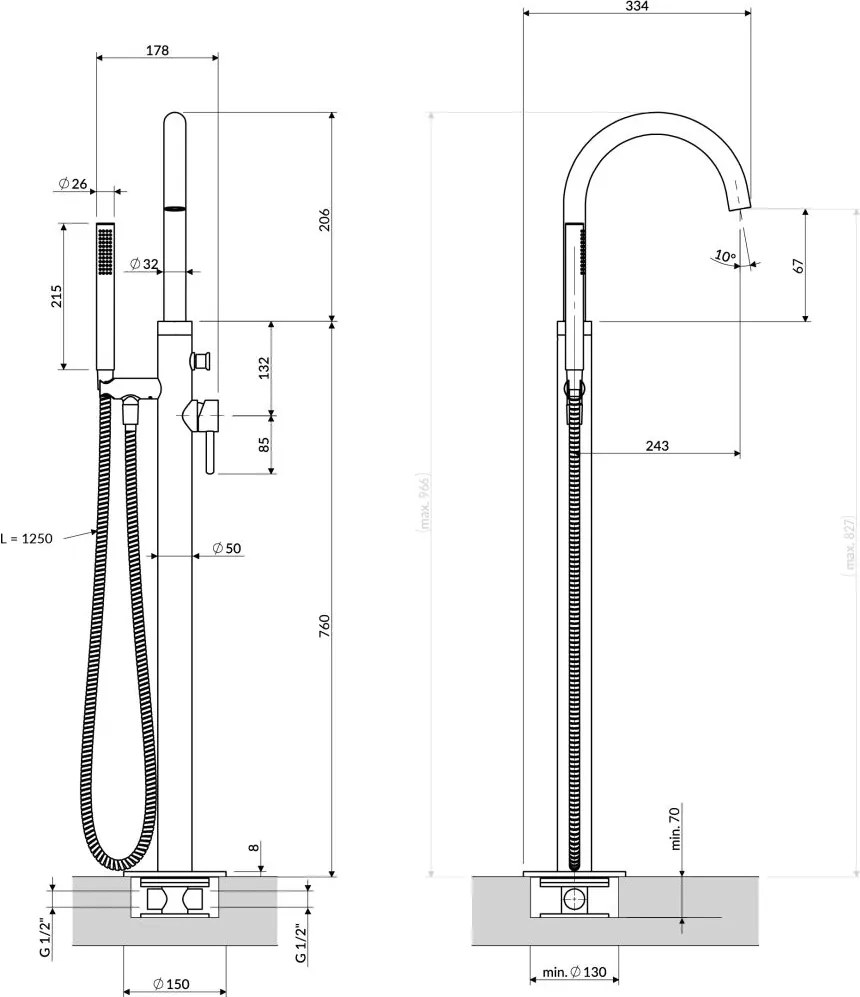 Omnires Y baterie cada-dus stativ cupru Y1233-SCPB